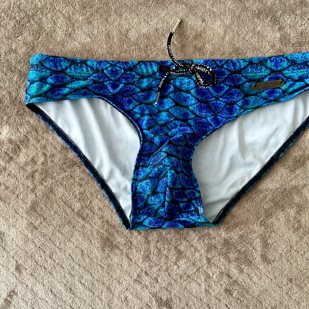 Blue Patterned Men's Swim Trunks - Picture 3 of 7